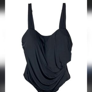 Jantzen NWT S28W Solid Black Tummy Control One Piece Wrap Style Layered Bthin St